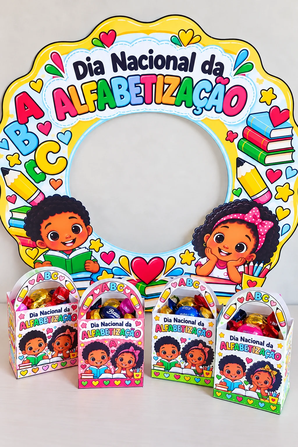 Kit Dia Nacional da Alfabetização Painel e Mimos PDF — amostra 4: Kit Dia Nacional da Alfabetização com painel para fotos e…