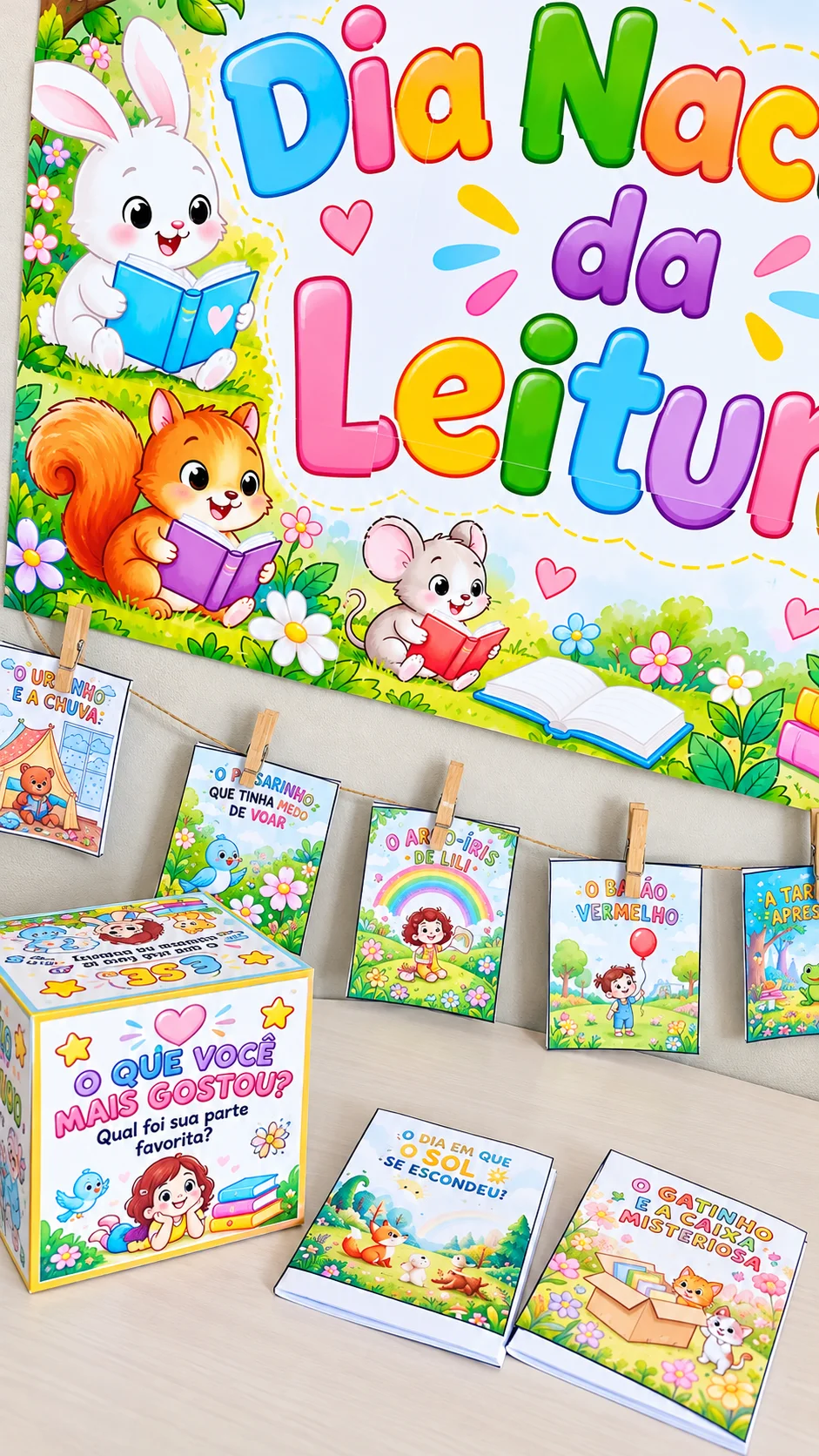 Kit Dia Nacional da Leitura Painel e Atividades PDF — amostra 1: Encante suas aulas com este lindo kit pedagógico,…