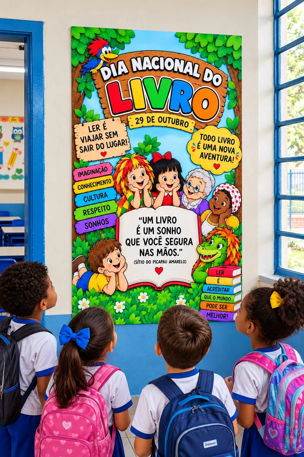 Kit Dia Nacional do Livro para Imprimir-Ensino Infantil — amostra 7: Kit Dia Nacional do Livro com painéis, coroas de Rei e…