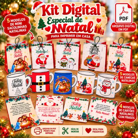 Kit Digital Natal 5 Sacolinhas, 5 Canecas e 4 Cartões — capa do material