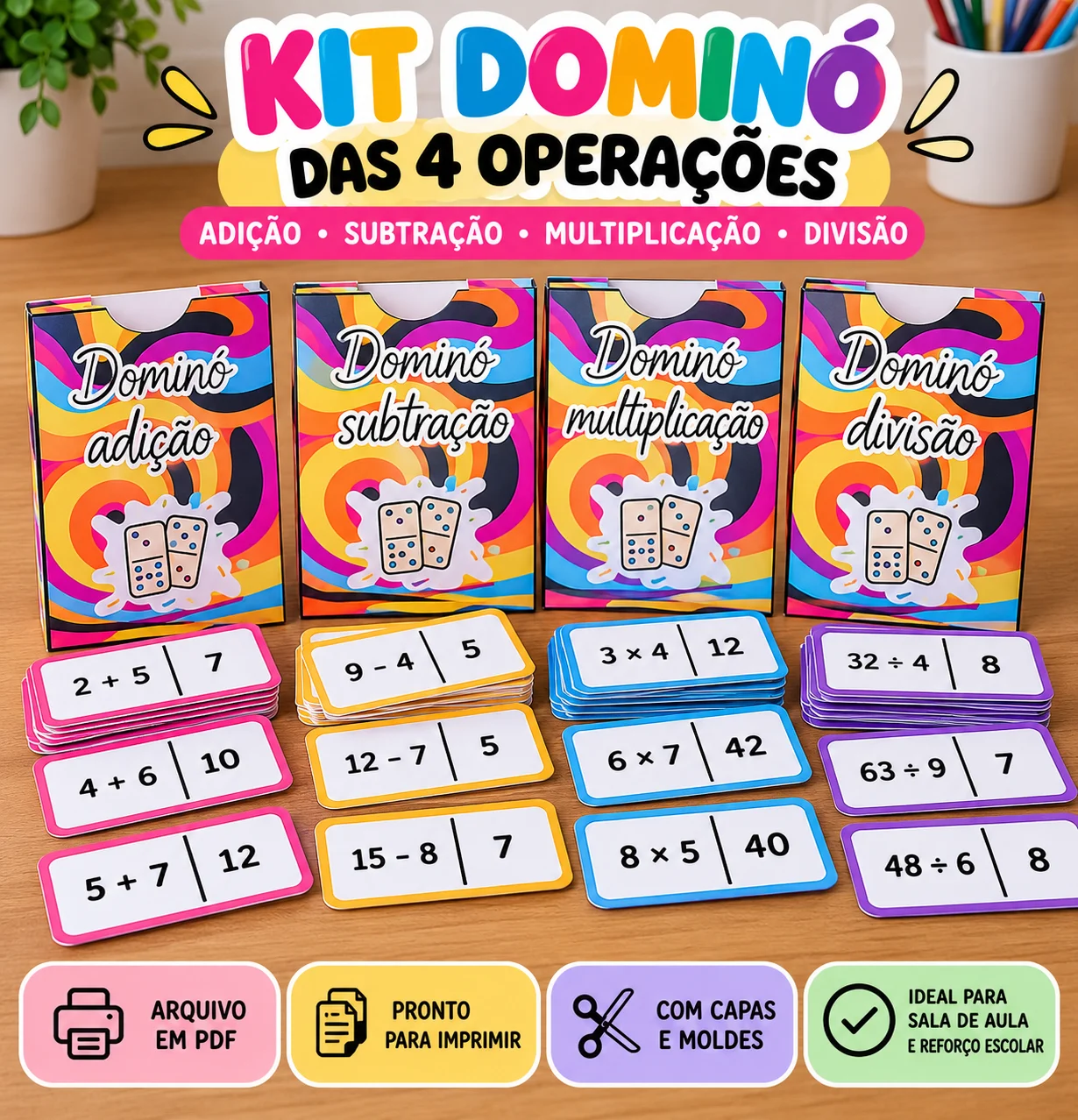Kit Dominó das 4 Operações – Jogos Matemáticos Ensino Fundamental — Matemática para Todas as séries: Kit com 4 jogos de…