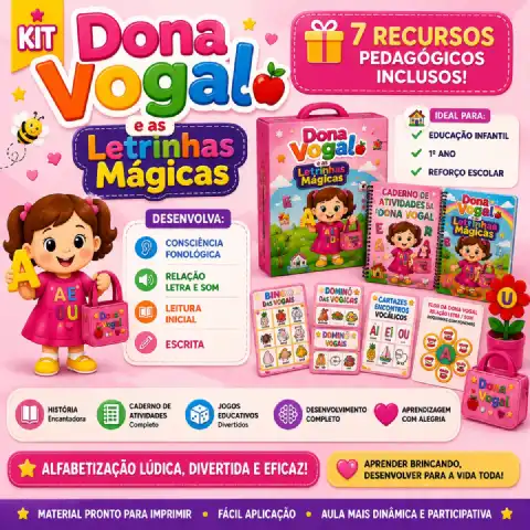 Kit Dona Vogal – Atividades de Alfabetização para Educação Infantil — capa do material