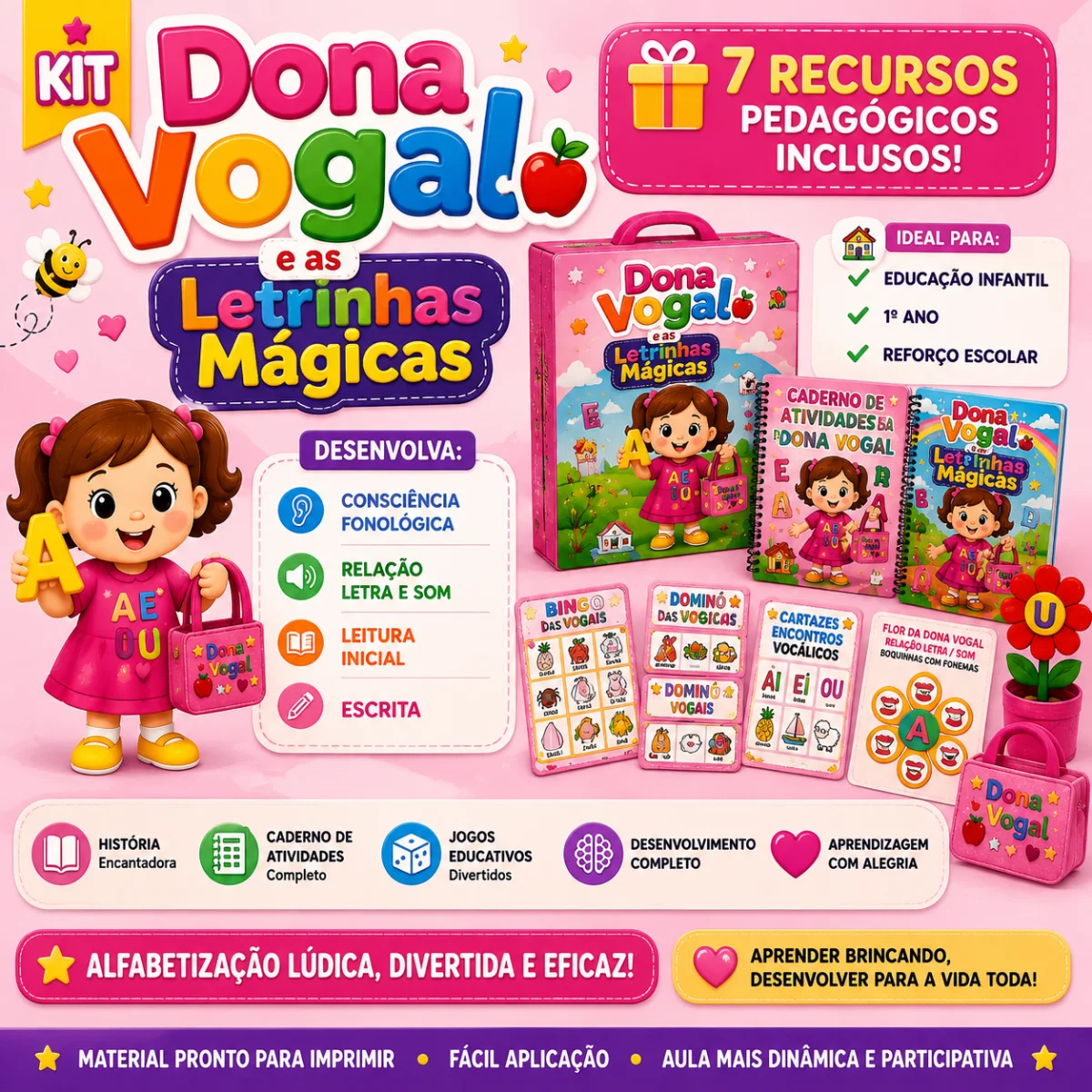 Kit Dona Vogal – Atividades de Alfabetização para Educação Infantil — Alfabetização para Educação Infantil: Kit Dona Vogal…