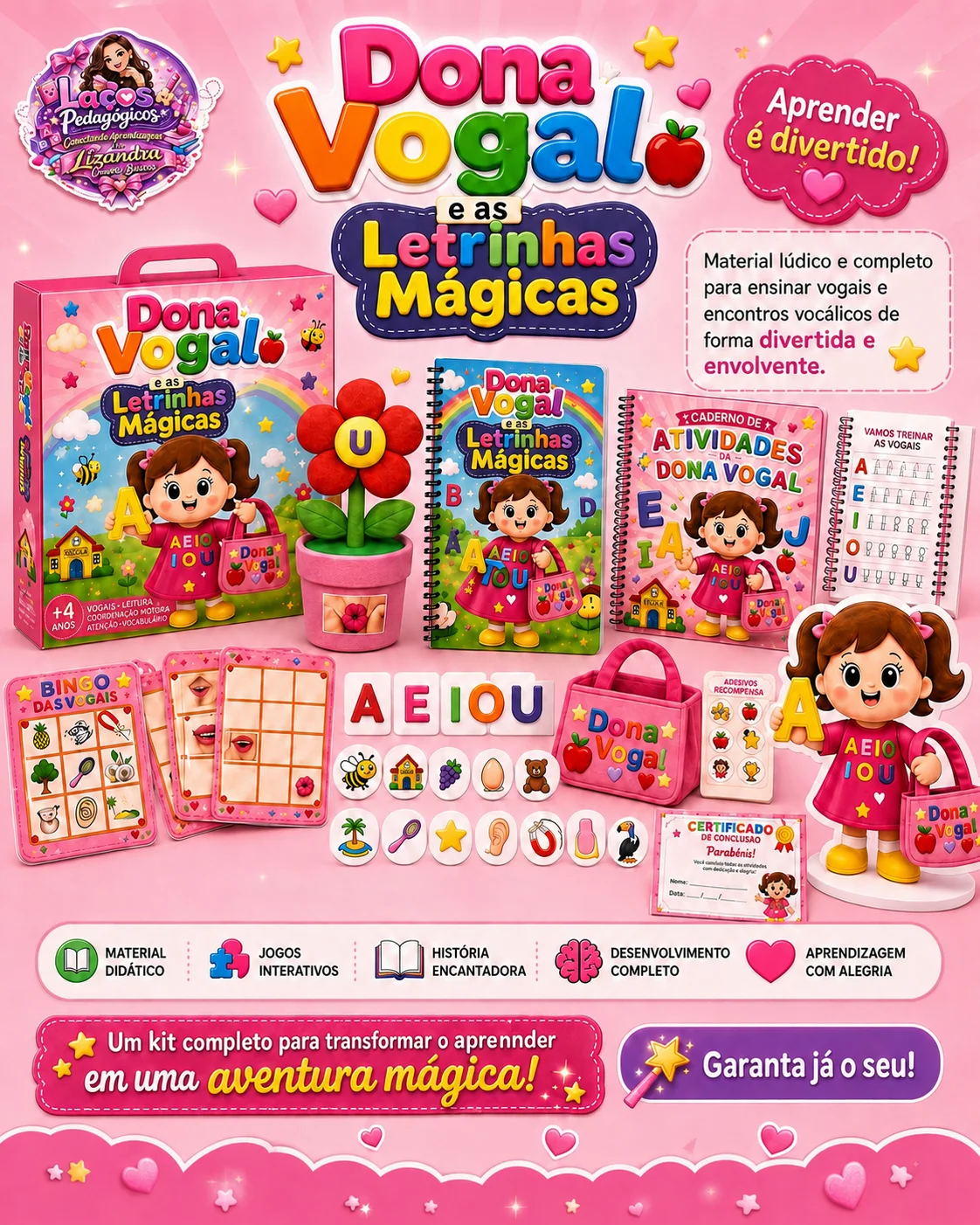 Kit Dona Vogal: atividades lúdicas para alfabetização — capa do material