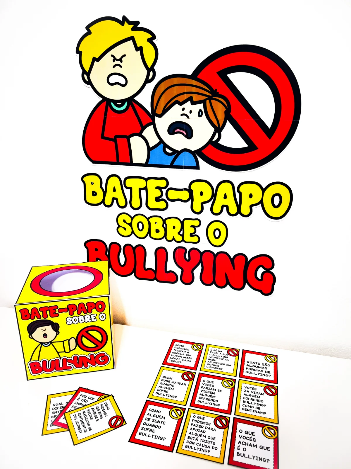 Kit Educacional - Bate papo sobre Bullying — amostra 4: O material é composto por: - Painel de 6 folhas - Molde de caixinha…
