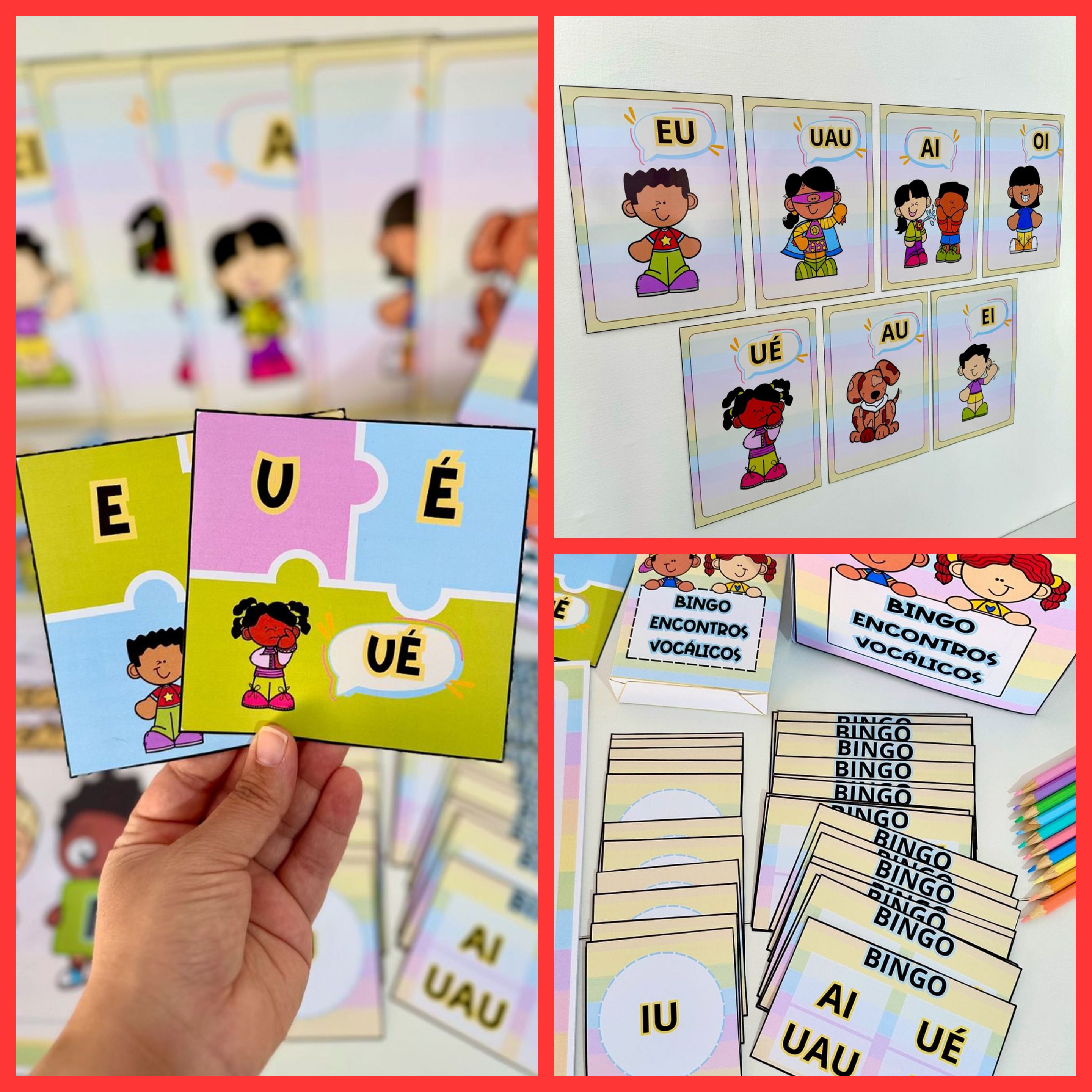 Kit encontros vocálicos – PDF para Imprimir | Educação Infantil e Anos Iniciais — amostra 1: O que vem no material