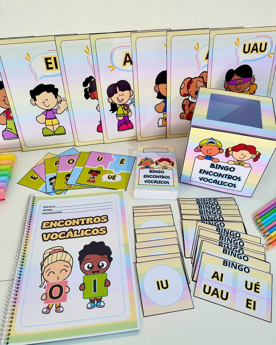 Kit encontros vocálicos – PDF para Imprimir | Educação Infantil e Anos Iniciais — capa do material
