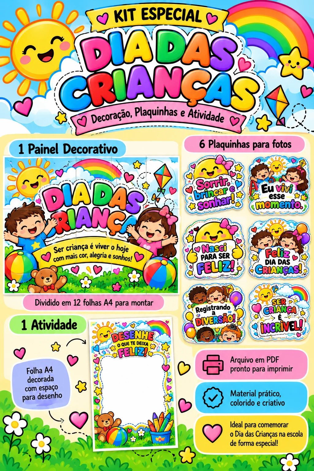 Kit Especial Dia das Crianças | Painel + Plaquinhas + Atividade — capa do material