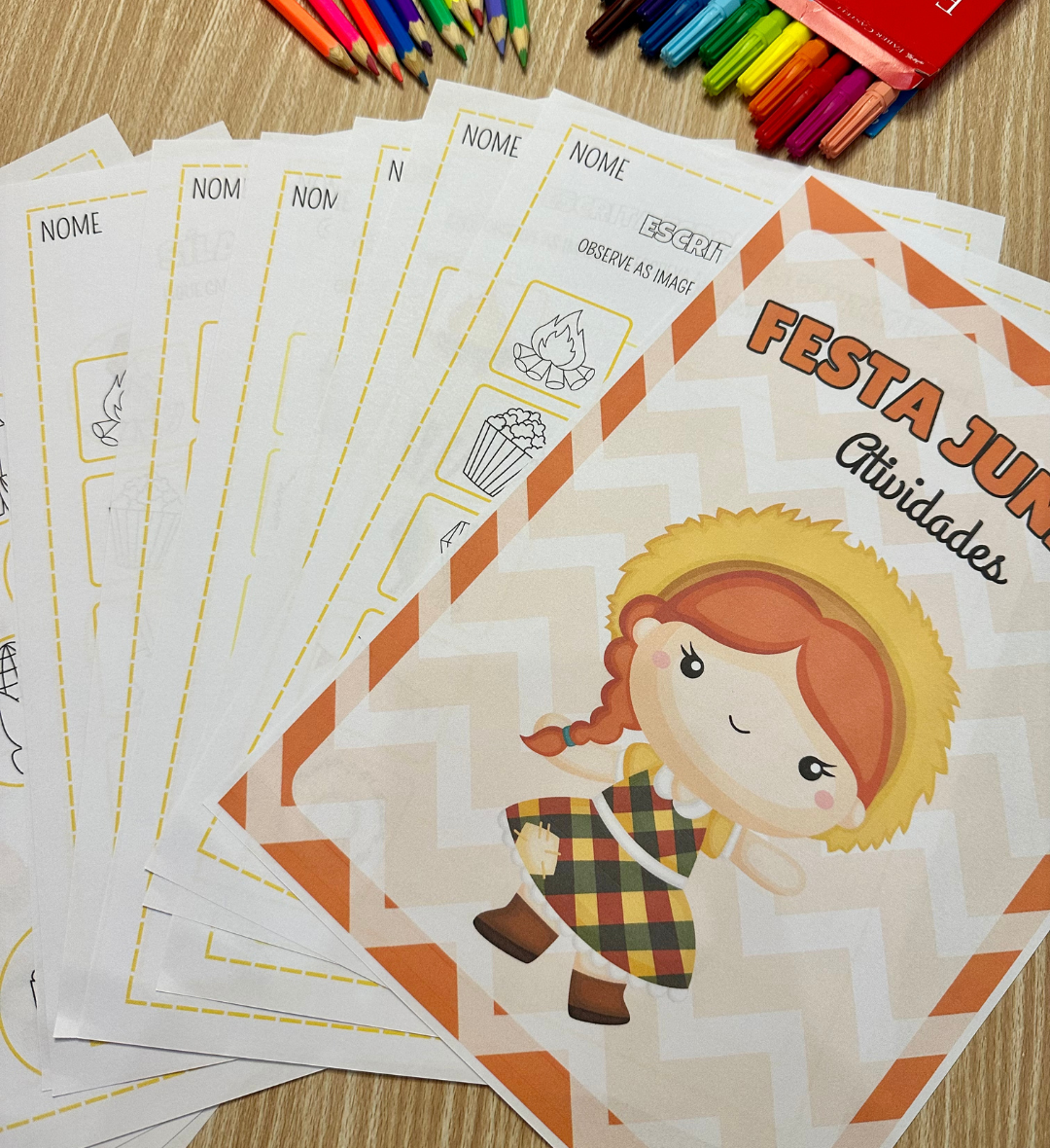 Kit Festa Junina: 60 Páginas com Decoração, Jogos e Atividades — amostra 5: Organize a Festa Junina da turma com um kit de…