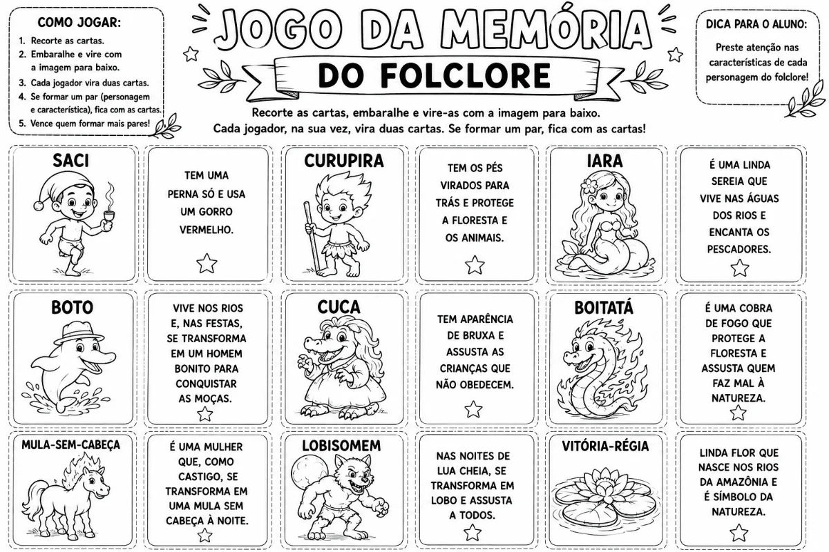 Kit Folclore 2º e 3º Ano | Atividades Lúdicas para Imprimir — amostra 1: Kit de atividades de Folclore, com jogos…