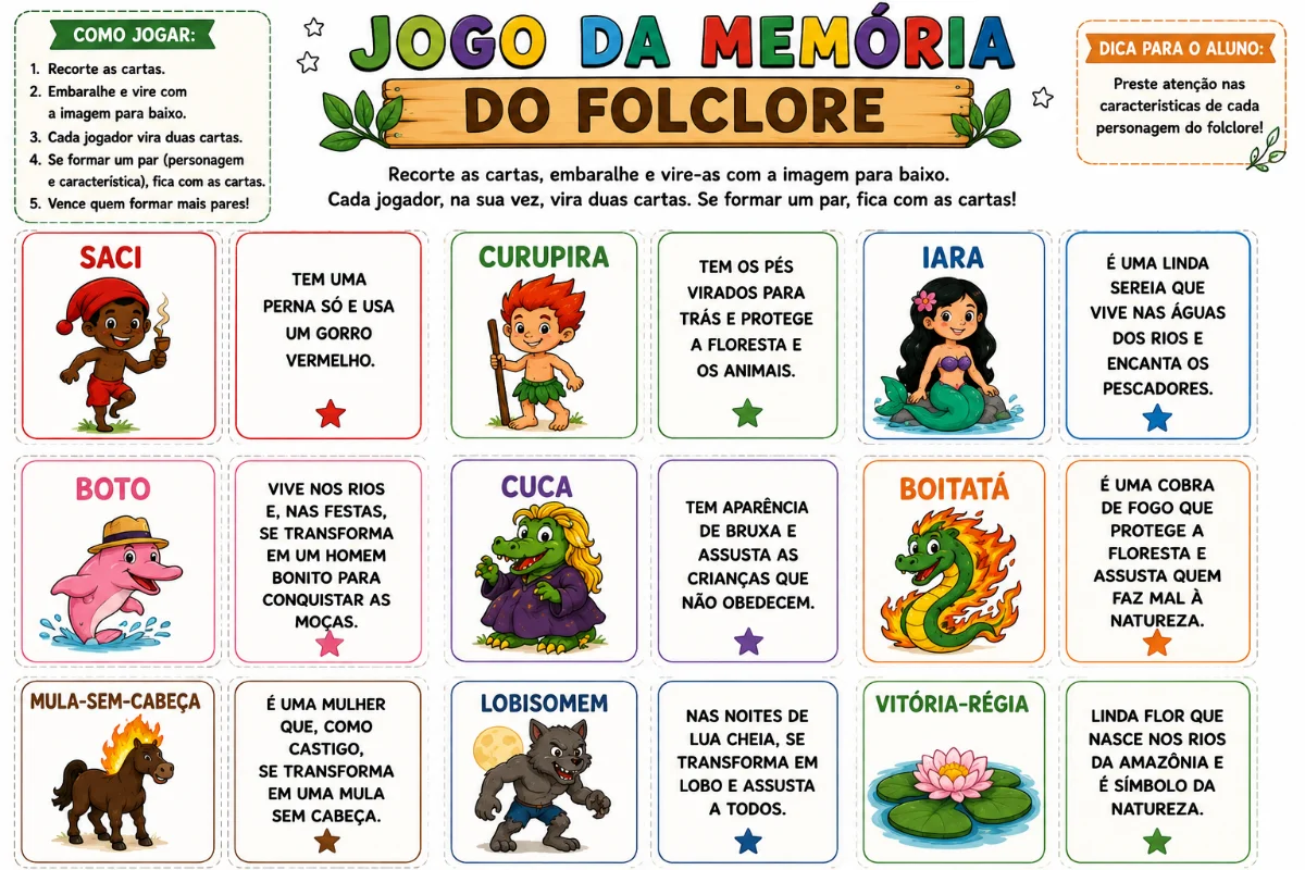 Kit Folclore 2º e 3º Ano | Atividades Lúdicas para Imprimir — amostra 2: Kit de atividades de Folclore, com jogos…
