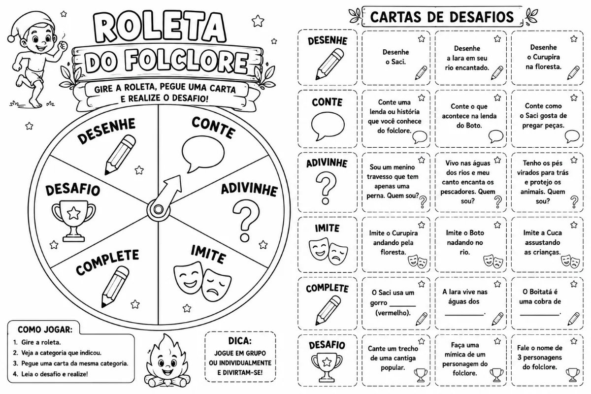 Kit Folclore 2º e 3º Ano | Atividades Lúdicas para Imprimir — amostra 3: Kit de atividades de Folclore, com jogos…