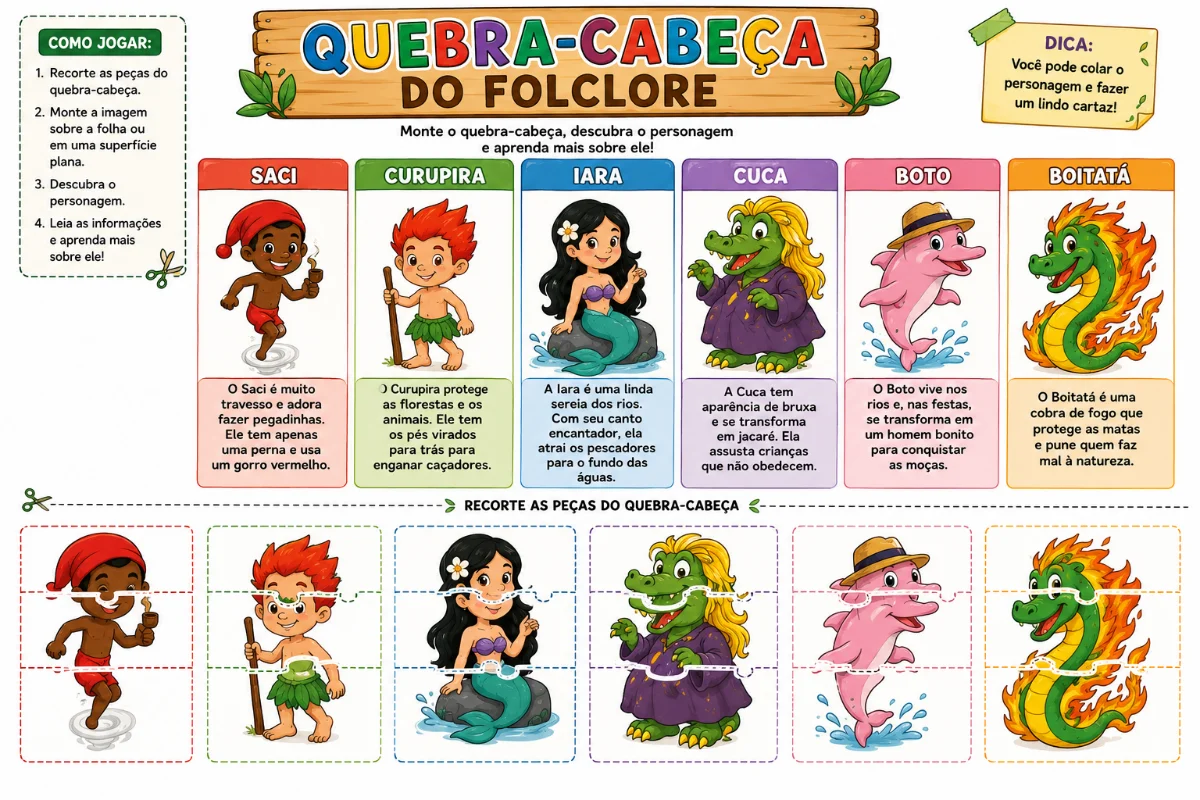 Kit Folclore 2º e 3º Ano | Atividades Lúdicas para Imprimir — amostra 4: Kit de atividades de Folclore, com jogos…