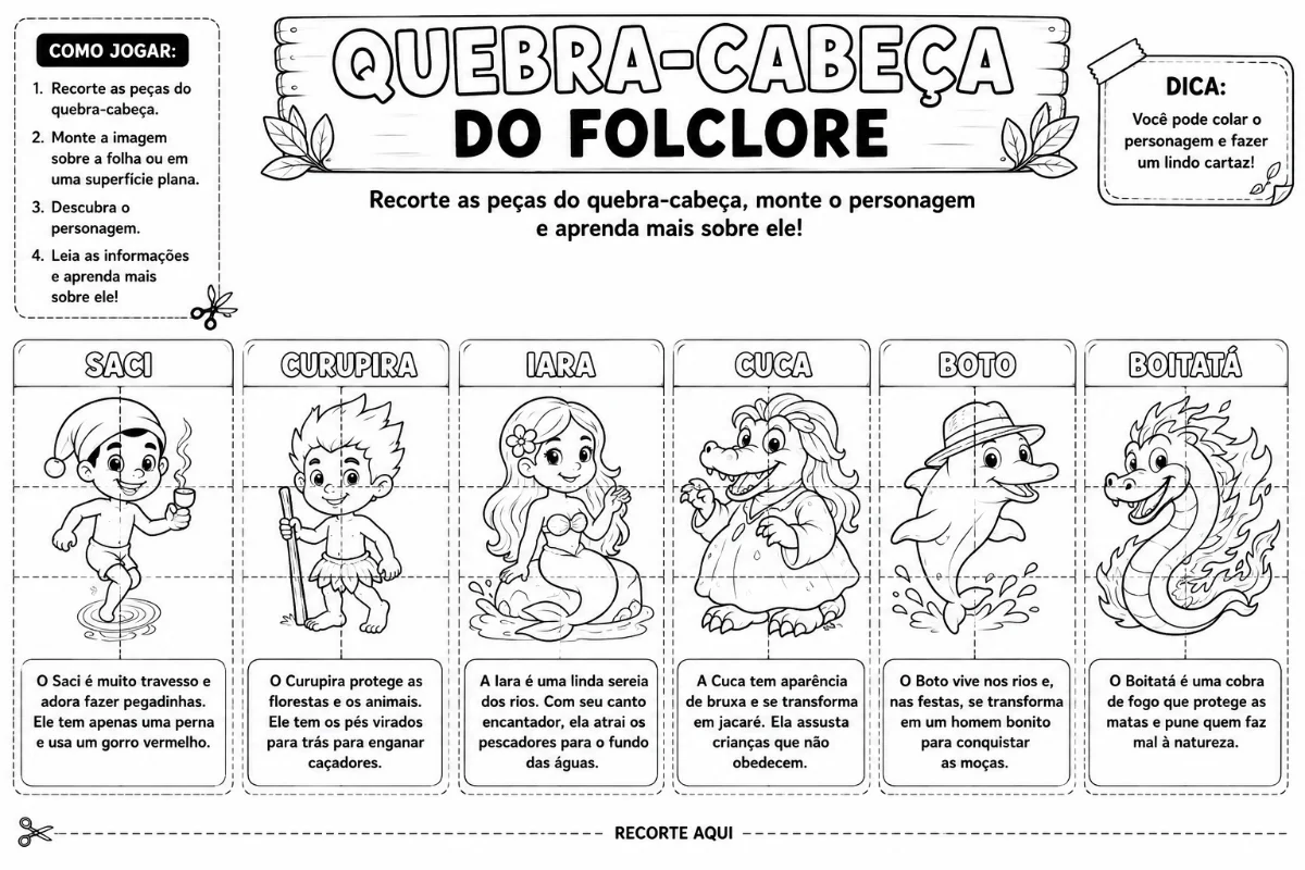 Kit Folclore 2º e 3º Ano | Atividades Lúdicas para Imprimir — amostra 7: Kit de atividades de Folclore, com jogos…