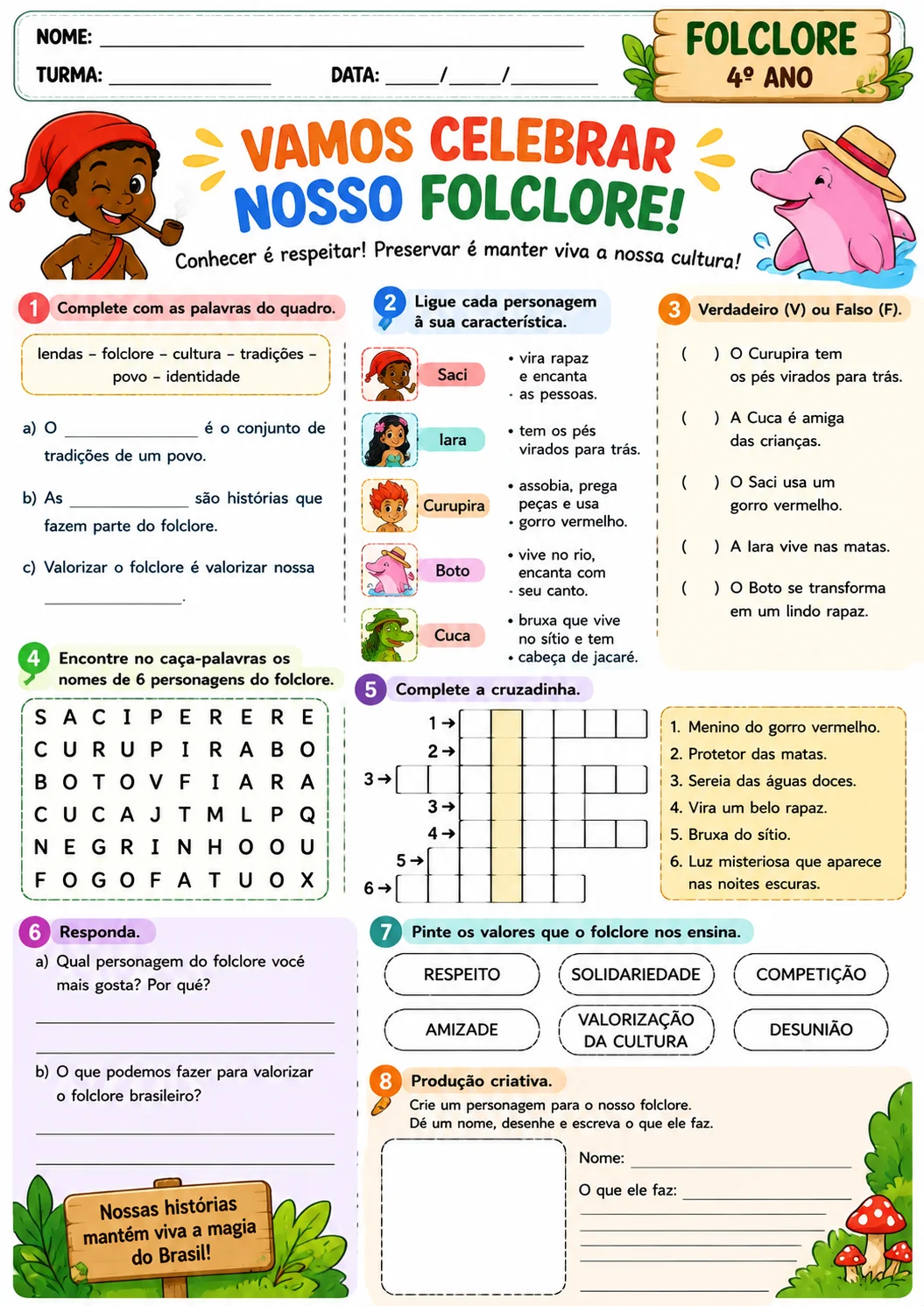 Kit Folclore Brasileiro – Atividades para o 4º Ano — amostra 1: Folclore Brasileiro para o 4º ano, com lendas,…