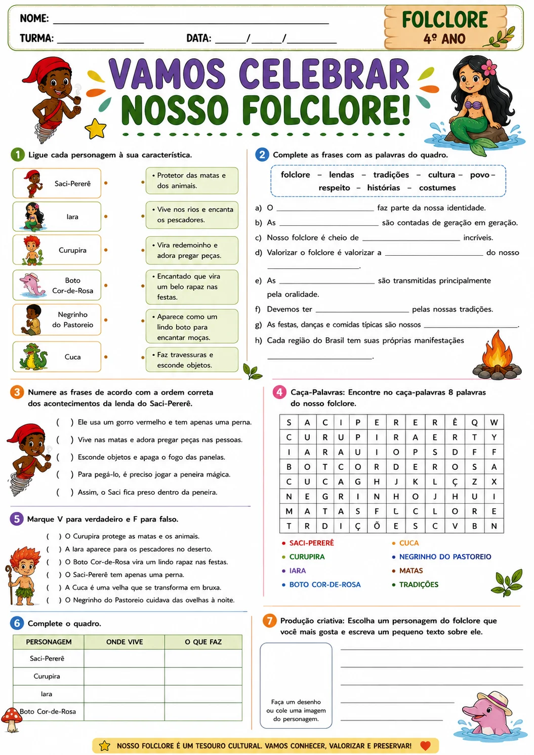 Kit Folclore Brasileiro – Atividades para o 4º Ano — amostra 2: Folclore Brasileiro para o 4º ano, com lendas,…