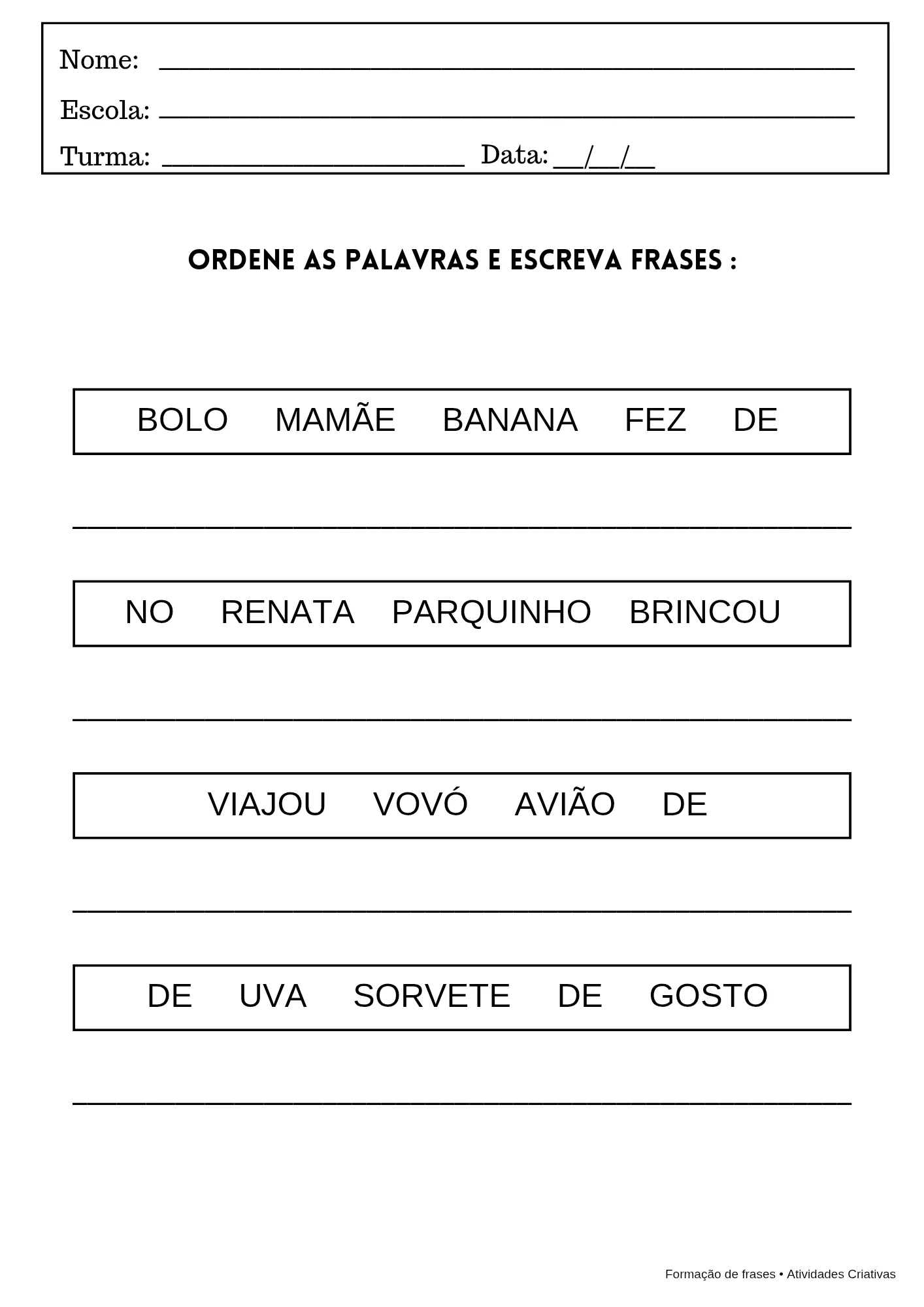 Kit Formação de Frases – PDF para Imprimir — amostra 4: Desenvolva a leitura, a escrita e a produção textual de forma…