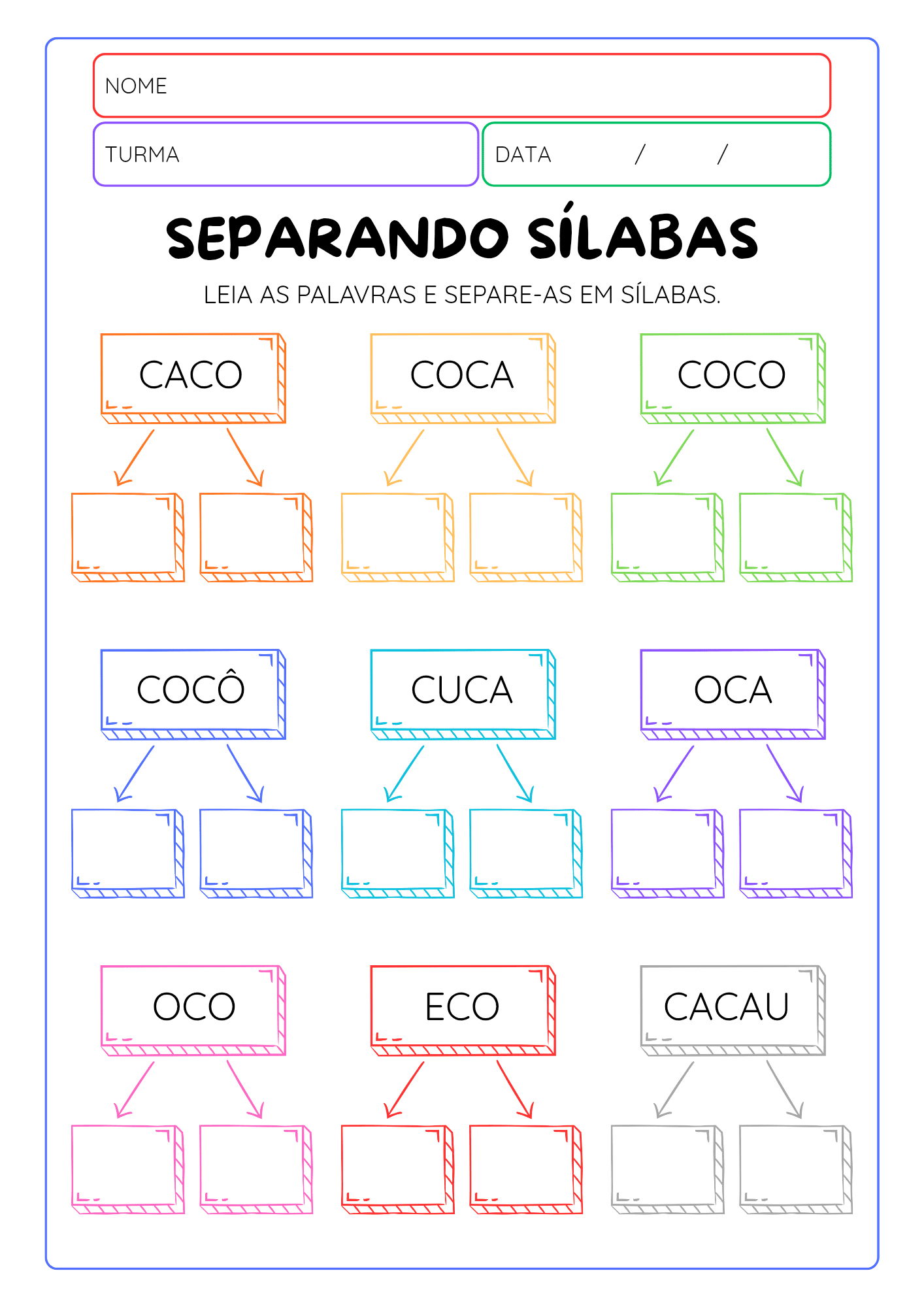 Kit formação e separação de sílabas – PDF para Imprimir | Educação Infantil e Anos Iniciais — amostra 4: KIT FORMAÇÃO DE…