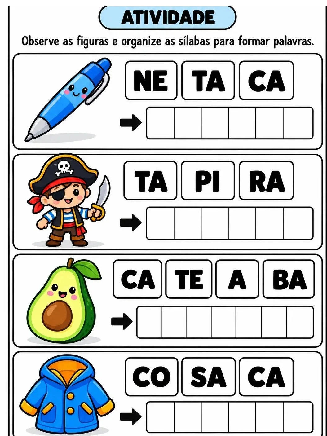 Kit Formando Palavras com Sílabas – Alfabetização 1º e 2º Ano — amostra 3: Objetivos pedagógicos