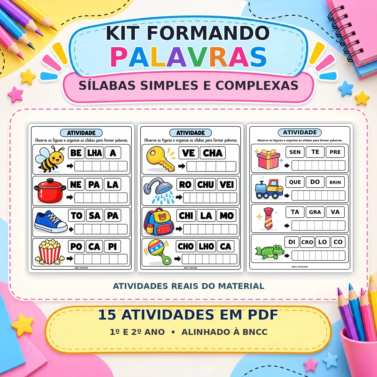 Kit Formando Palavras com Sílabas – Alfabetização 1º e 2º Ano — capa do material