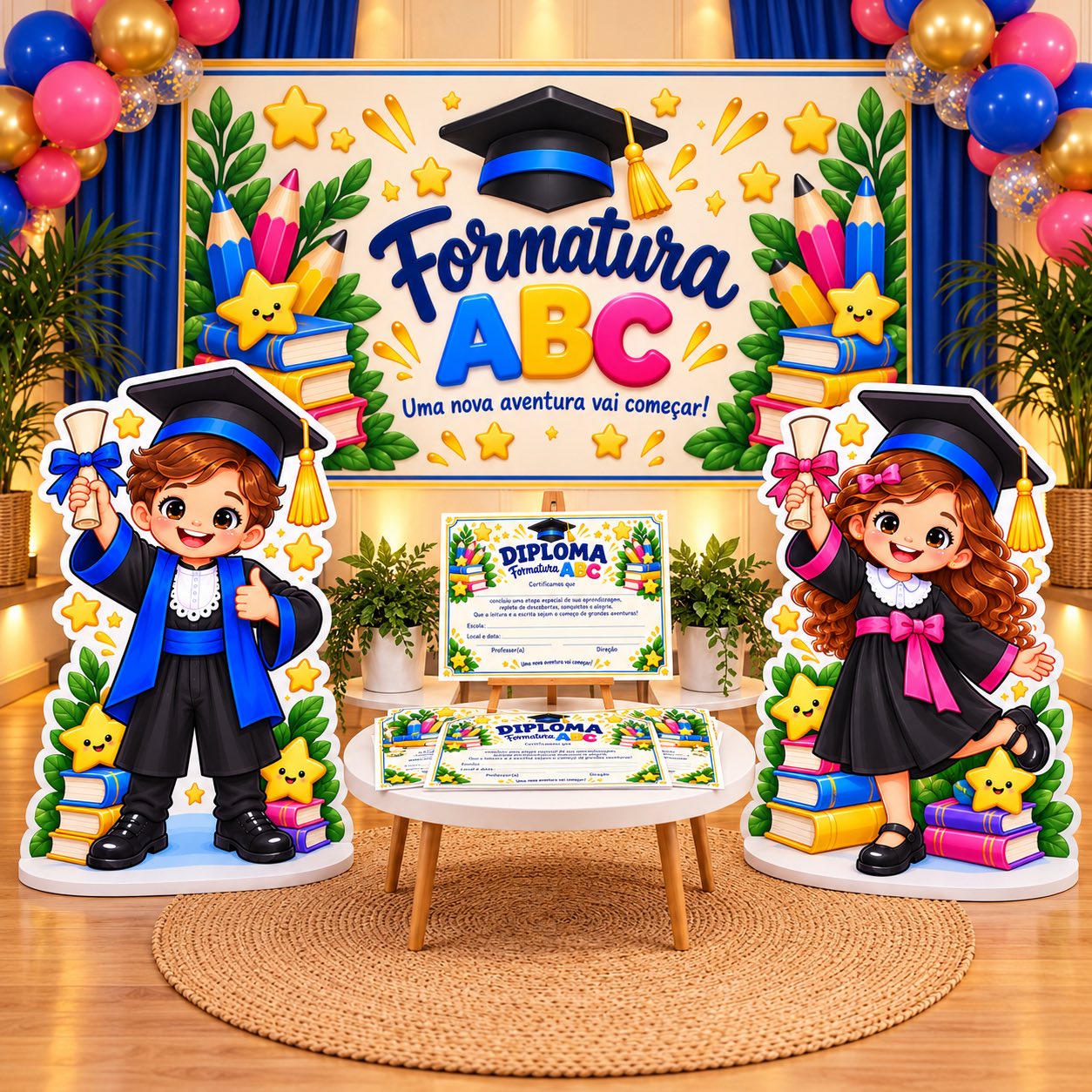 Kit Formatura ABC : Painel, Totens e diploma — amostra 1: Celebre a formatura com um kit em PDF: painel, dois totens e…