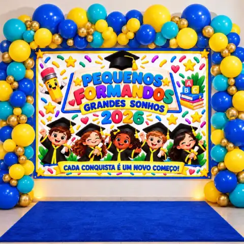 Kit Formatura Infantil 2026 – Painel Ampliado e Certificado | — amostra 1: lebre a formatura infantil com painel colorido,…