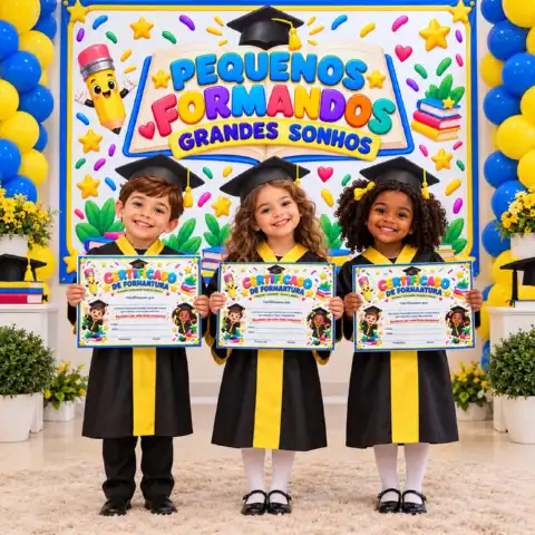 Kit Formatura Infantil 2026 – Painel Ampliado e Certificado | — amostra 3: lebre a formatura infantil com painel colorido,…