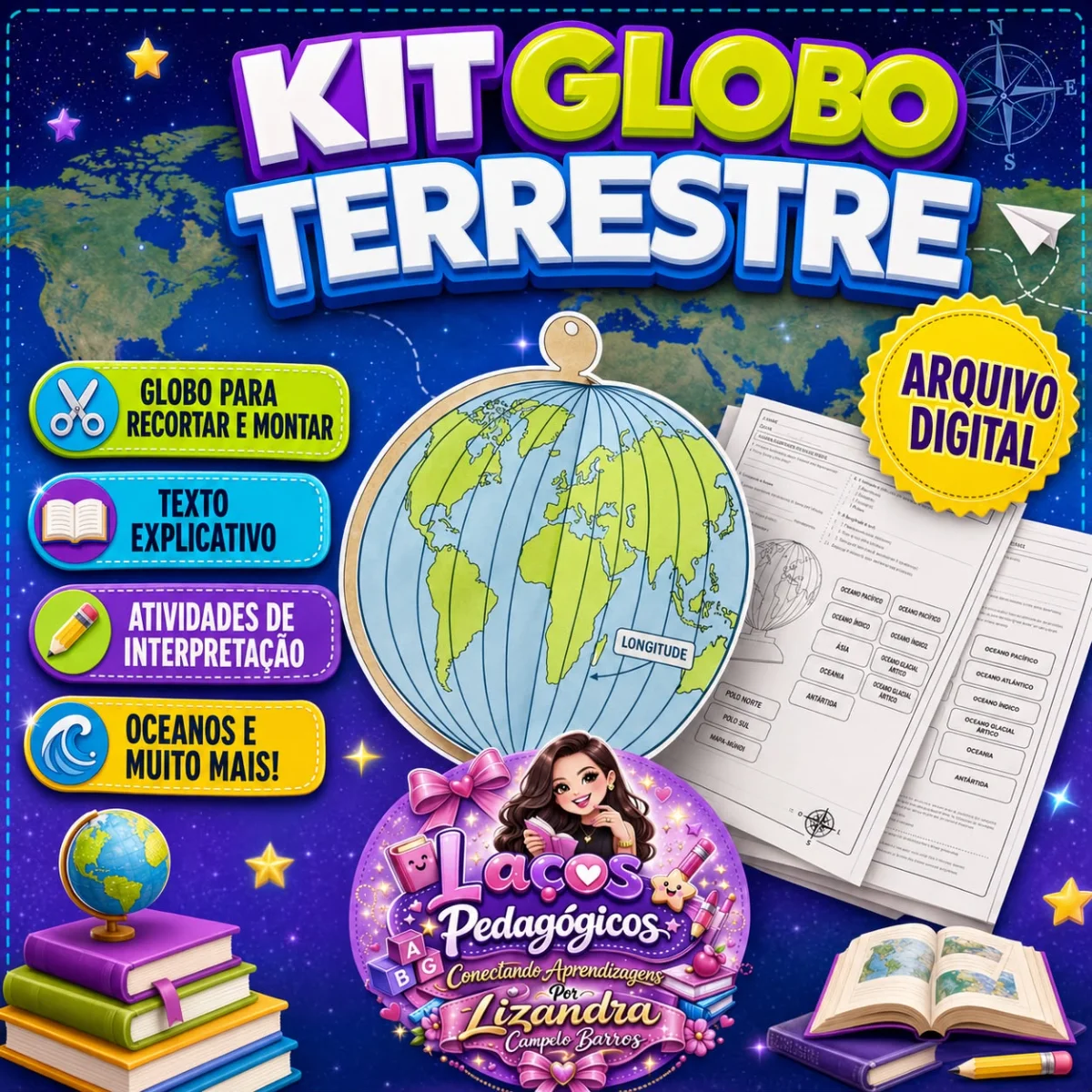 Kit Globo Terrestre — Alfabetização para Todas as séries: Com o Kit Globo Terrestre , as crianças aprendem colocando a mão…