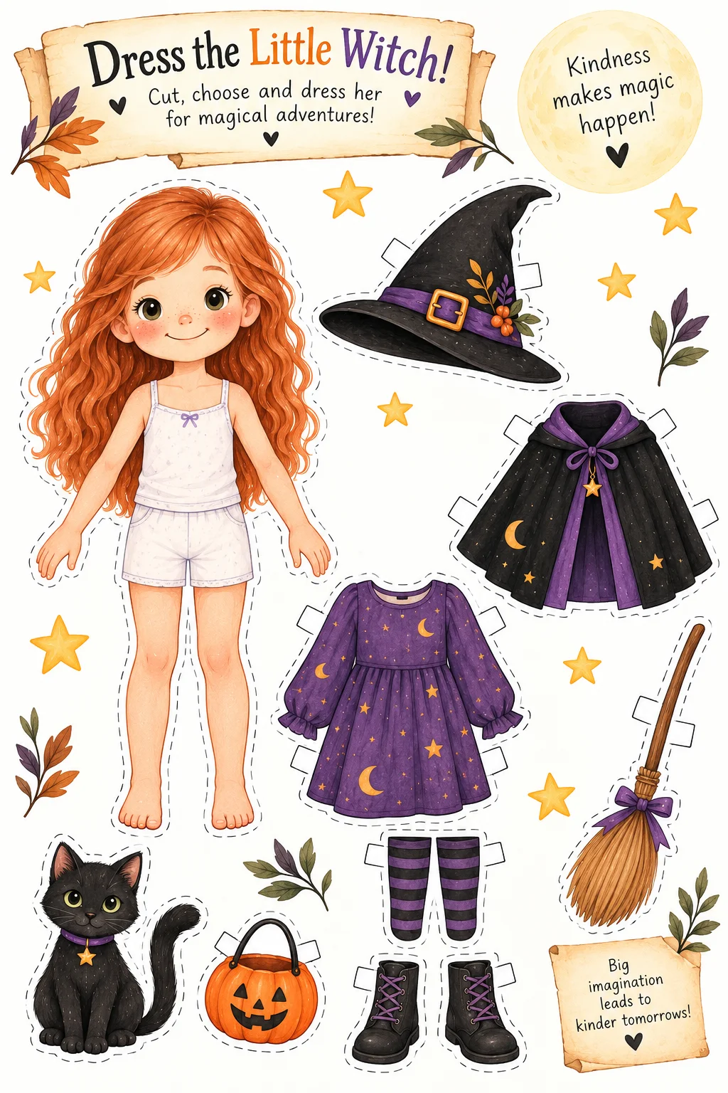 Kit Halloween - ATIVIDADES, BONECAS COM ROUPAS, FANTASMAS — amostra 6: Bonecas de papel com roupinhas para recortar, tema…