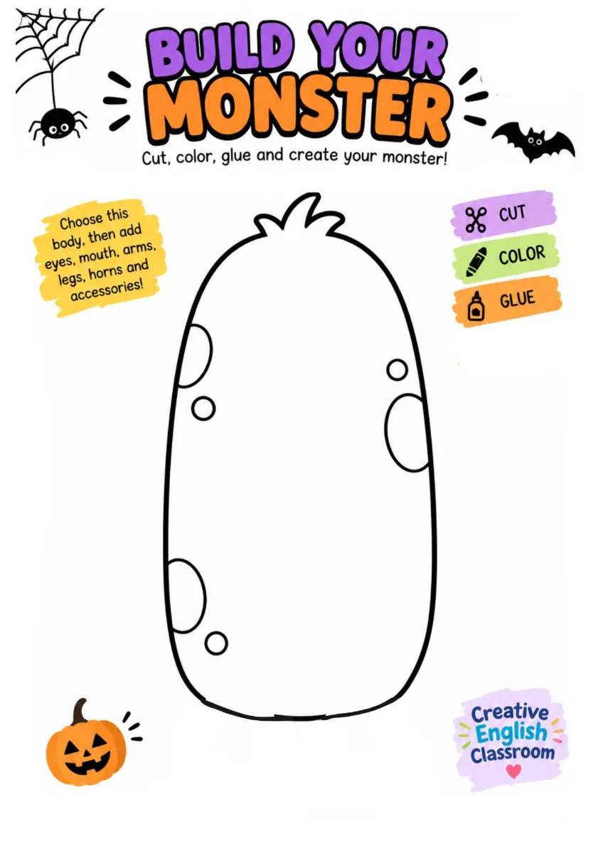 Kit Halloween Construa o seu monstro - Build your monster — amostra 2: Com Build Your Monster, os alunos recebem diferentes…