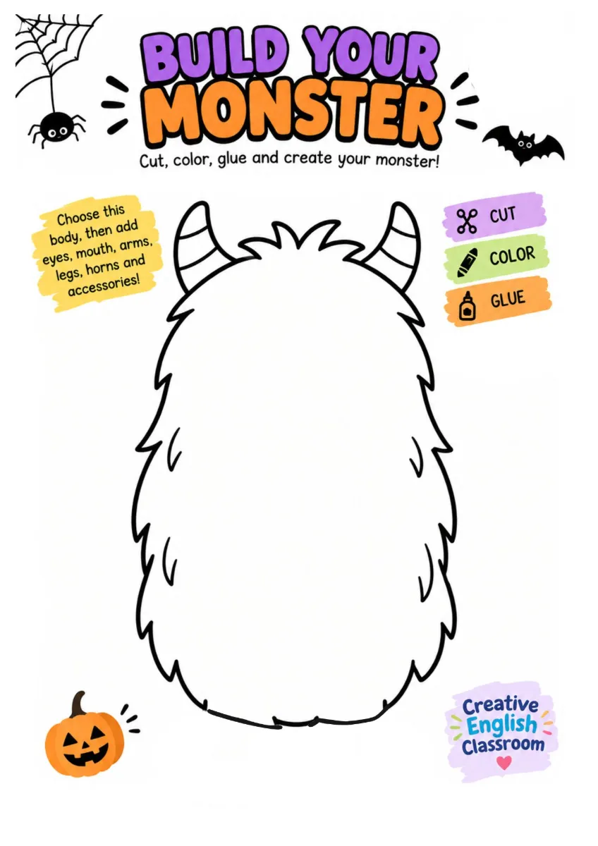 Kit Halloween Construa o seu monstro - Build your monster — amostra 3: A proposta funciona como uma atividade hands-on, na…