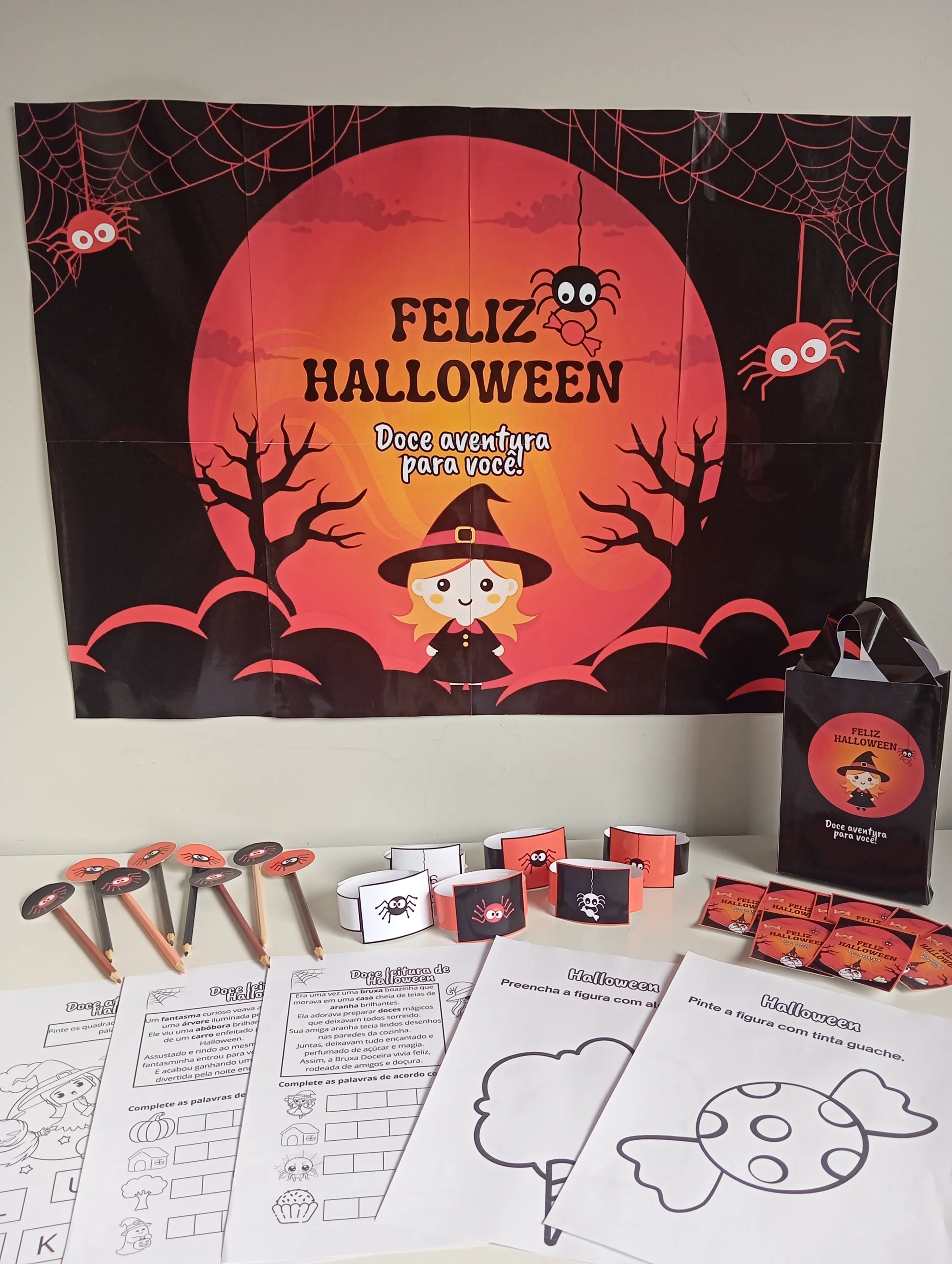 Kit Halloween Doce Aventura – Painel e Lembrancinhas — amostra 6: SUGESTÕES DE USO: Decoração da sala de aula, festas…