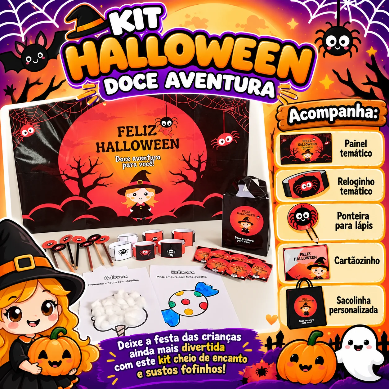 Kit Halloween Doce Aventura – Painel e Lembrancinhas — Datas comemorativas para Educação Infantil: Kit Halloween Doce…