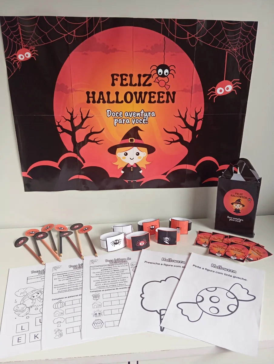 Kit Halloween Doce Aventura – Painel e Lembrancinhas — amostra 5: Kit Halloween Doce Aventura com painel temático,…