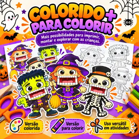 Kit Halloween e Dia do Saci – 10 Bocas Articuladas — amostra 3: Kit Bocas Articuladas em PDF com 10 personagens de…
