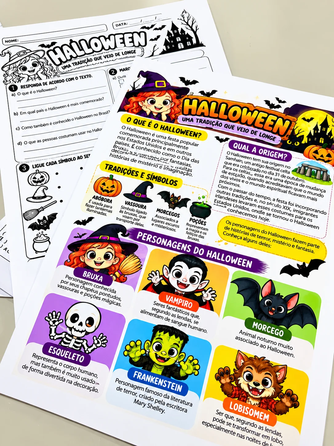 Kit Halloween e Dia do Saci – Atividades — amostra 1: Kit educativo com textos e atividades sobre Halloween e Dia do Saci,…