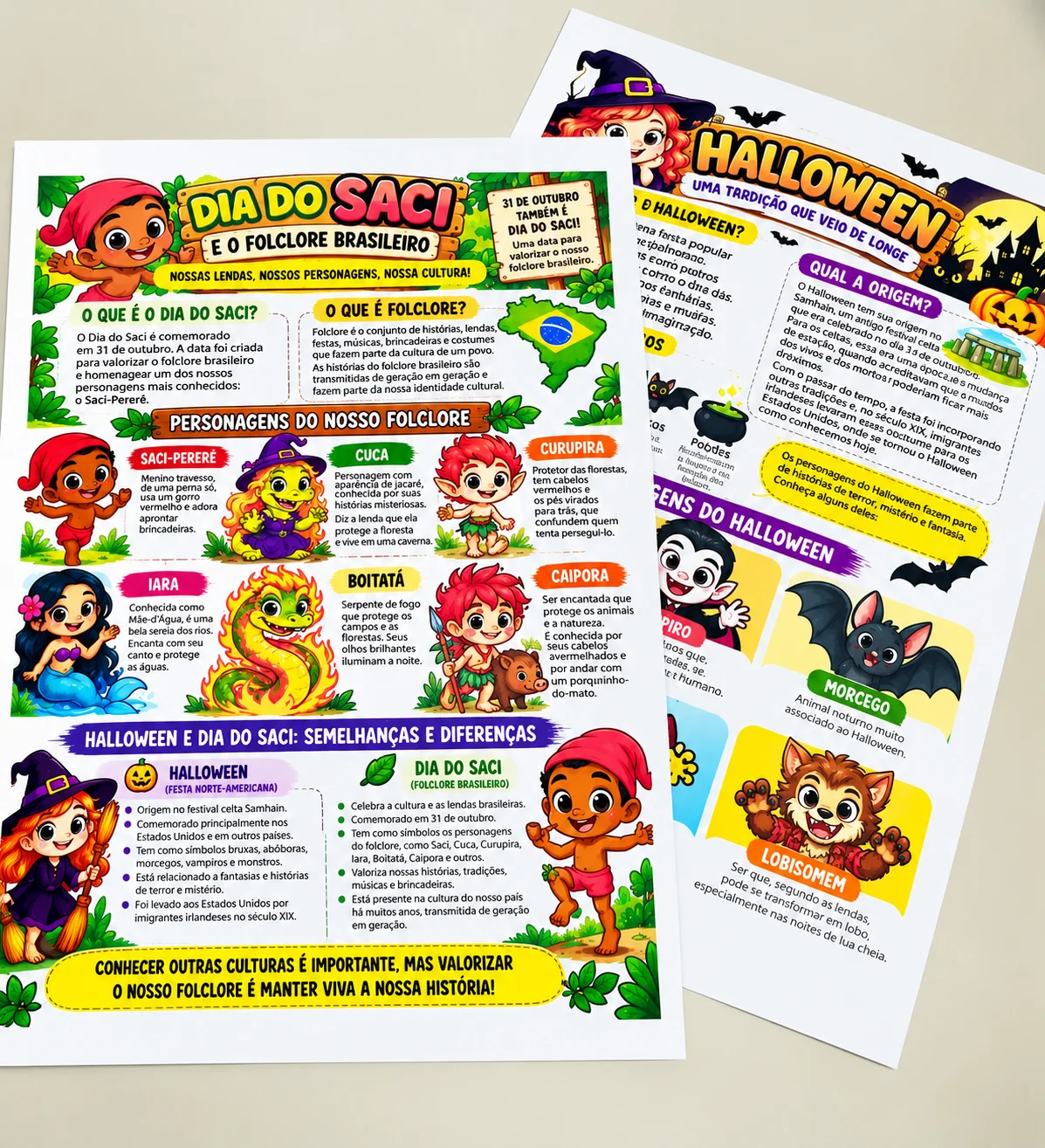 Kit Halloween e Dia do Saci – Atividades — amostra 3: Kit educativo com textos e atividades sobre Halloween e Dia do Saci,…