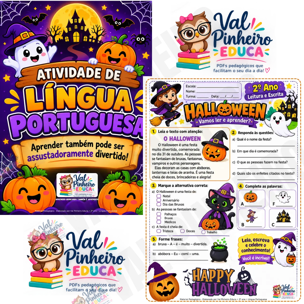 KIT HALLOWEEN – LEITURA, ESCRITA E INTERPRETAÇÃO | 2º ANO — amostra 1: O material contém duas atividades educativas,…