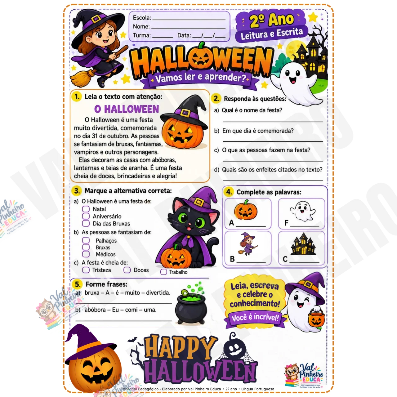KIT HALLOWEEN – LEITURA, ESCRITA E INTERPRETAÇÃO | 2º ANO — amostra 3: 1 atividade de leitura e escrita, com exercícios de…