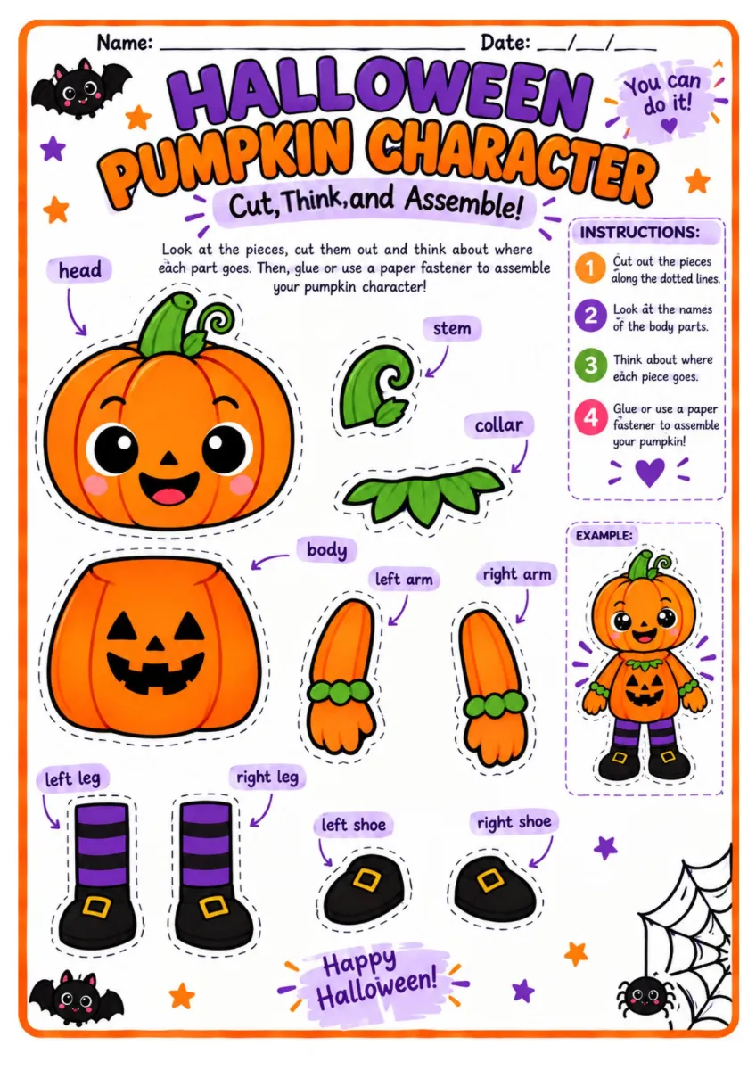 Kit Halloween Parts of the body - Partes do corpo em inglês — amostra 4: Atividades de Halloween para trabalhar partes do…
