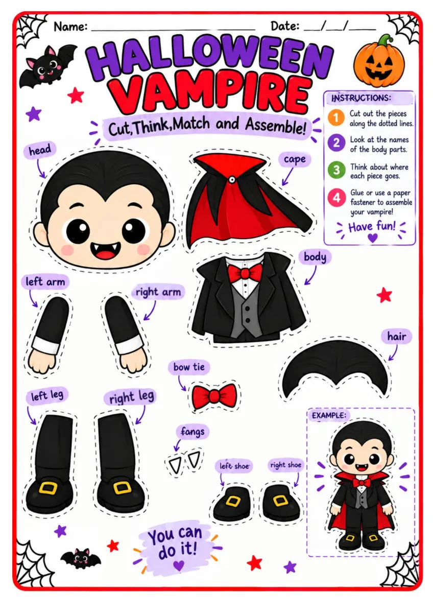 Kit Halloween Parts of the body - Partes do corpo em inglês — amostra 5: Atividades de Halloween para trabalhar partes do…