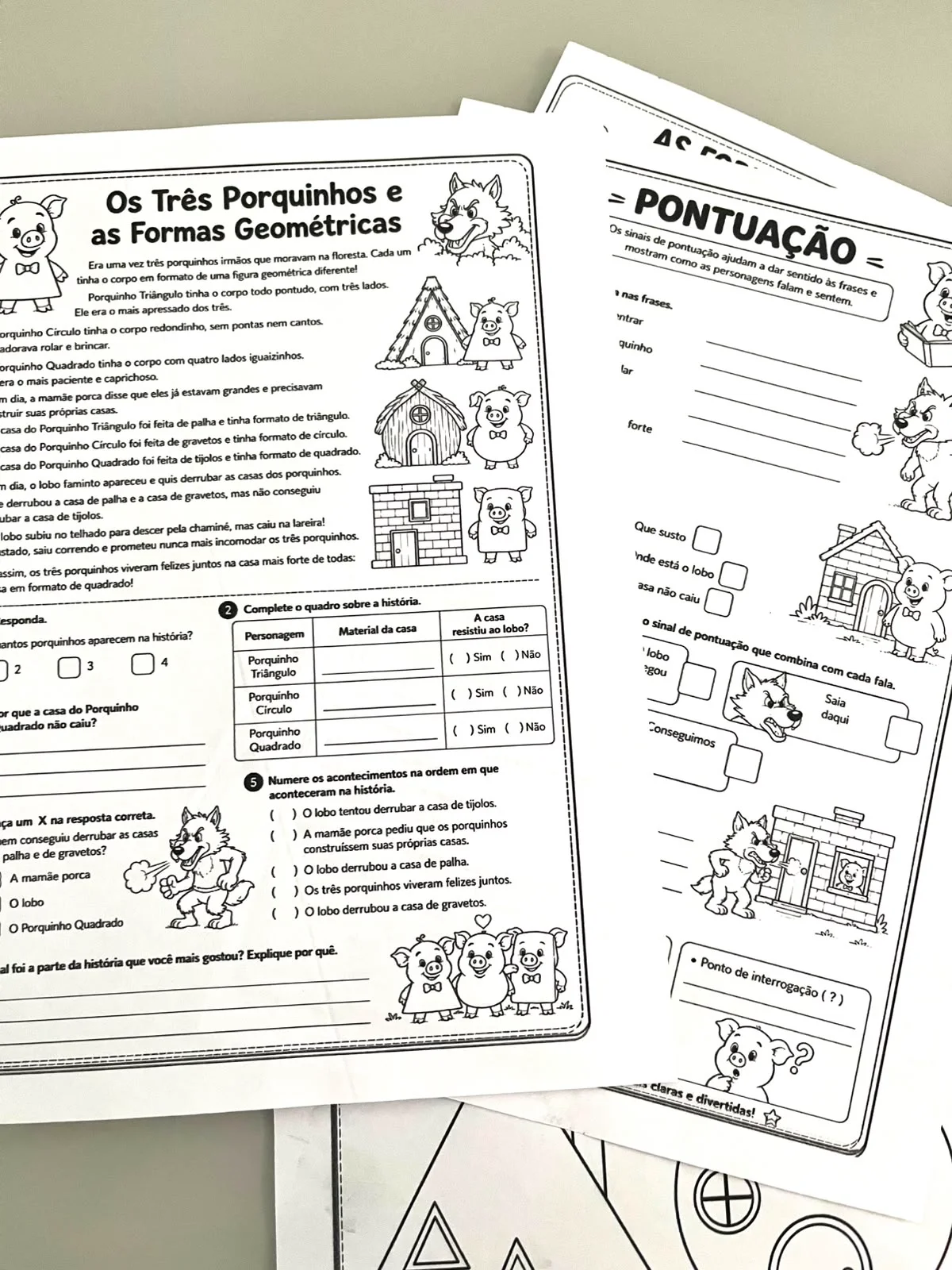 KIT História e atividades Os três porquinhos e as formas geométricas — amostra 7: Releitura de Os Três Porquinhos com…
