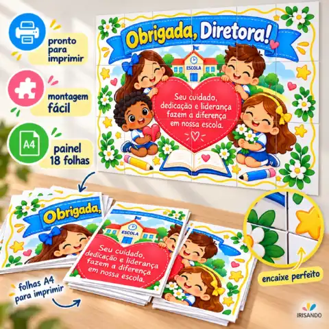 Kit homenagem à diretora escolar - Irisando — amostra 4: Kit para homenagear a diretora com painel de 18 folhas A4, carta,…