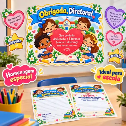 Kit homenagem à diretora escolar - Irisando — amostra 7: Kit para homenagear a diretora com painel de 18 folhas A4, carta,…