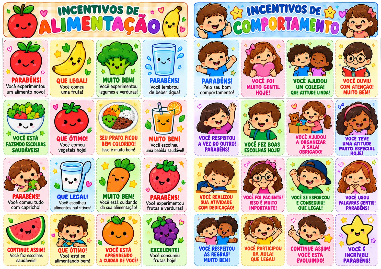Kit Incentivos de Alimentação e Comportamento — amostra 3: Kit infantil com incentivos de alimentação e comportamento,…