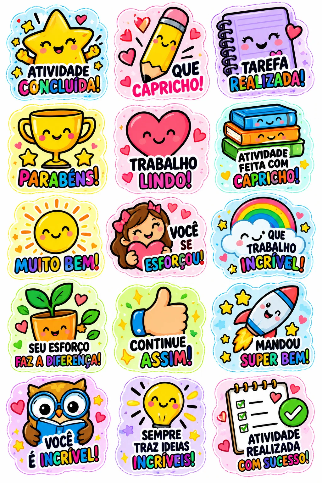 Kit Incentivos para Caderno – Mensagens Motivacionais — amostra 4: Kit com 80 incentivos coloridos para caderno, com frases…