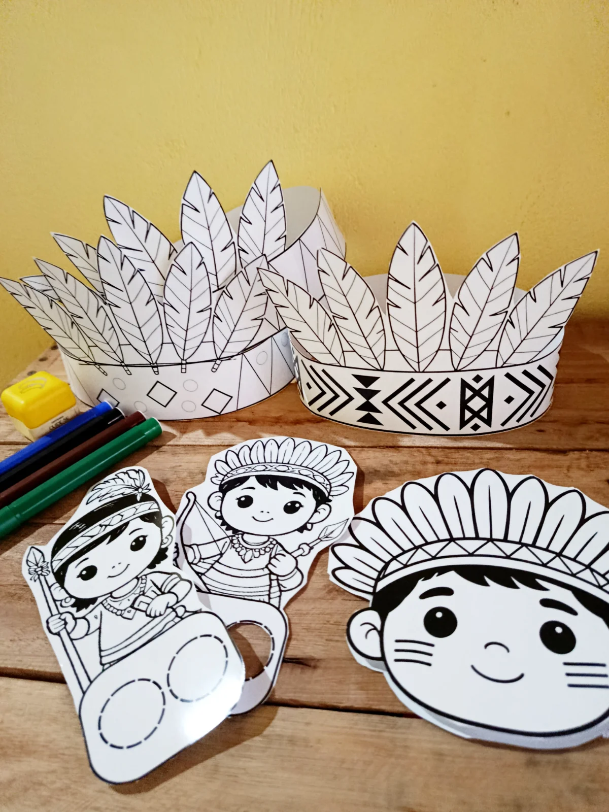 Kit Indígena Lúdico – Fantoches e Cocar para Colorir — Datas comemorativas para Educação Infantil: Material educativo para…