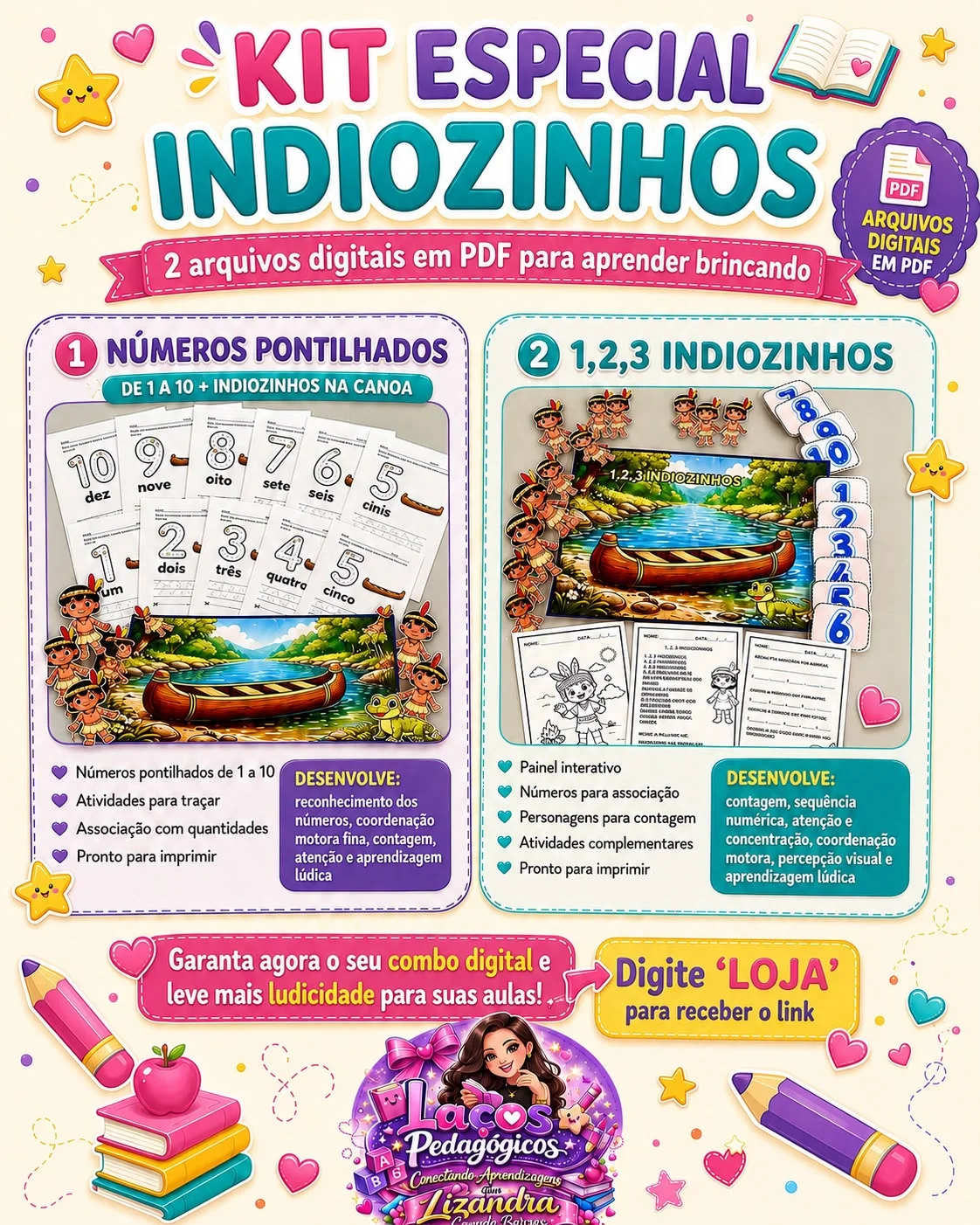 Kit Indiozinhos - Números de 1 a 10: Contagem e Coordenação Motora — capa do material