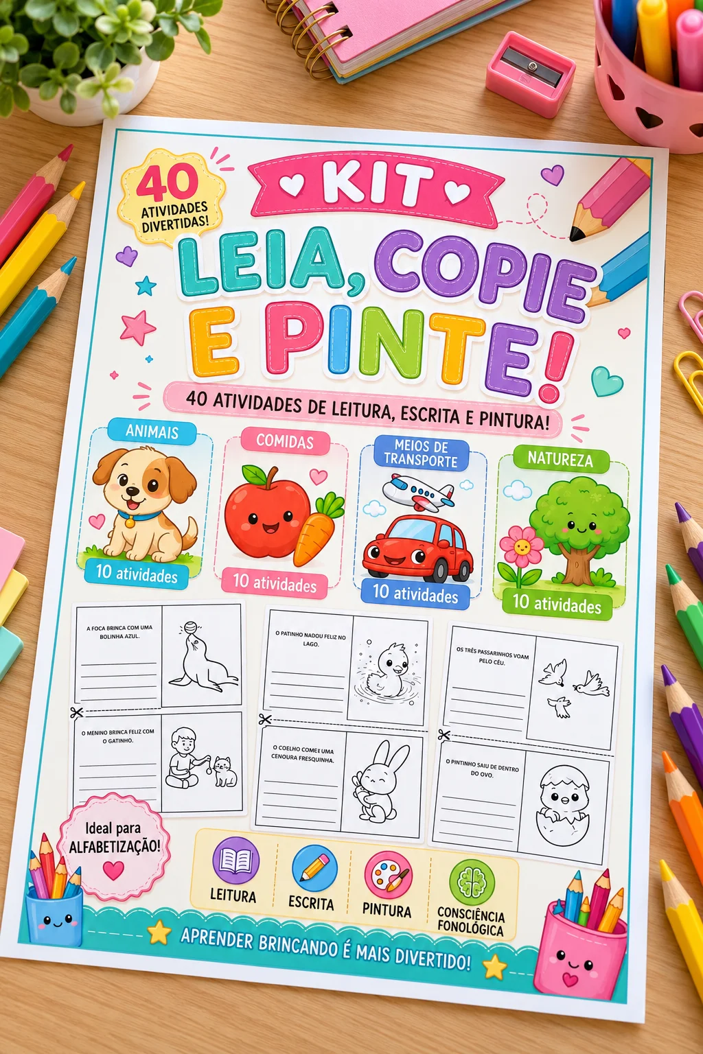 Kit Leia, Copie e Pinte: Alfabetização Divertida! 📚🎨 — capa do material