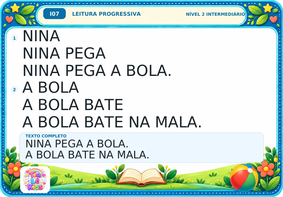 Kit Leitura Progressiva – Intermediário | 30 Fichas — amostra 2: 30 fichas com sílabas simples e duas frases progressivas